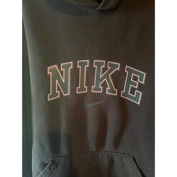 Vintage Nike Hoodie Pullover Sweatshirt Gray Spell Out Logo Athleisure Size XL - Picture 3 of 5
